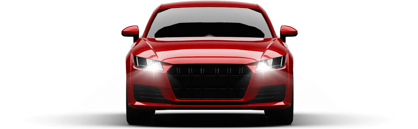 Red sports car front view with headlights on, representing professional auto repair and diagnostics