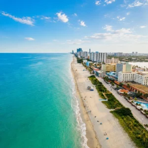 Hollywood Florida beach and oceanfront skyline aerial view