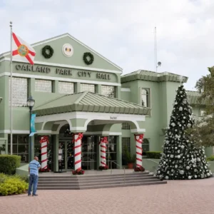 Oakland Park FL City Hall with holiday decorations